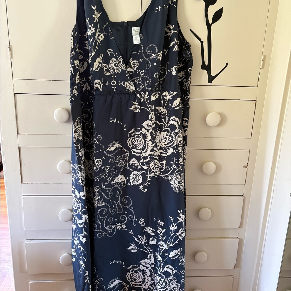 Garnet Hill Blue and White Maxi Sundress Sleeveless  V  Neck